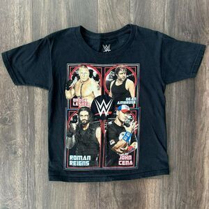 Boys S 6/7 WWE Graphic Black T-Shirt Short Sleeve Top Cena Ambrose Lesner Reigns